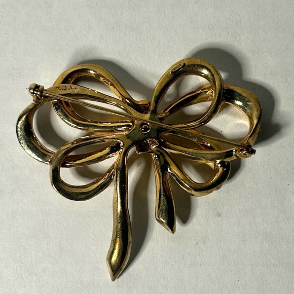 Vintage KJL Kenneth J Lane/Avon Rhinestone Bow Gold Tone Big LARGE Brooch Pin - Picture 3 of 5